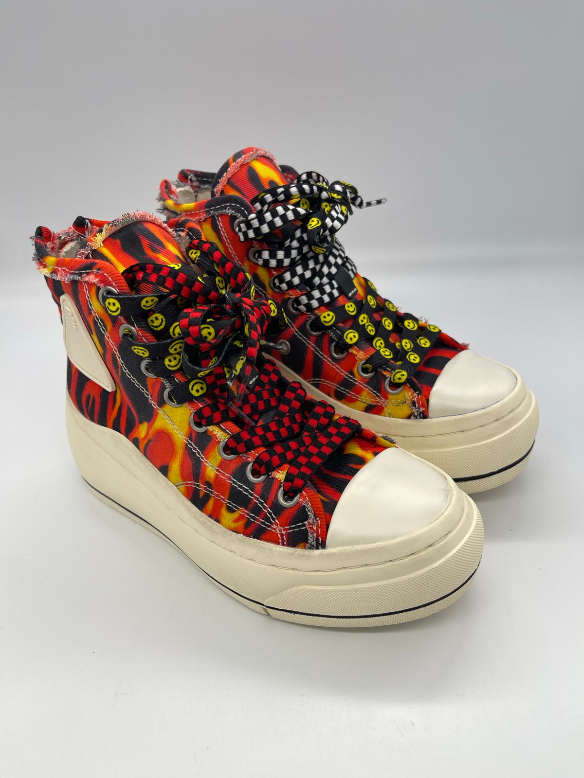 R13 Distressed Platform High Top Sneaker In Flame Women’s Size 5